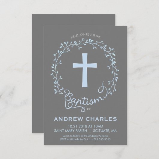 Baptisme, Christening Uitnodiging - Baby Boy Invit (Voorkant / Achterkant)