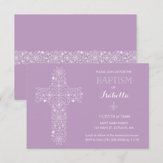 Baptisme, Christening Uitnodiging - Baby Girl (Voorkant / Achterkant)