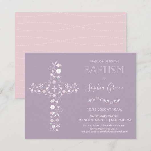 Baptisme, Christening Uitnodiging - Baby Girl Invi (Voorkant / Achterkant)