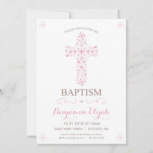 Baptisme, Christening Uitnodiging - Baby Girl Invi (Voorkant)