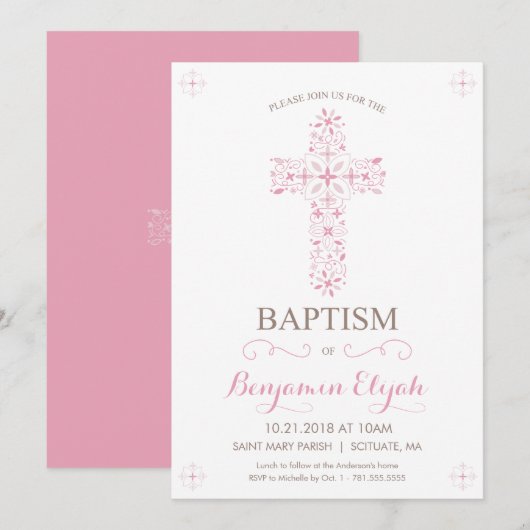 Baptisme, Christening Uitnodiging - Baby Girl Invi (Voorkant / Achterkant)