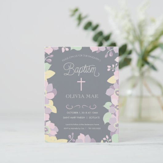 Baptisme, Christening Uitnodiging - Bloemen & Krui (Staand voorkant)