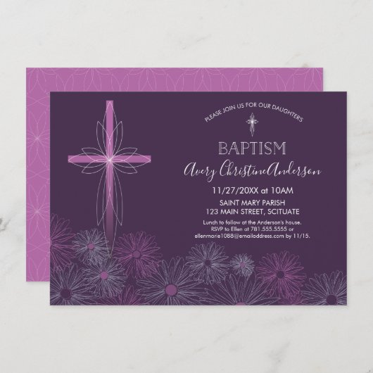 Baptisme, Christening Uitnodiging - Meisje, Aangep (Voorkant / Achterkant)