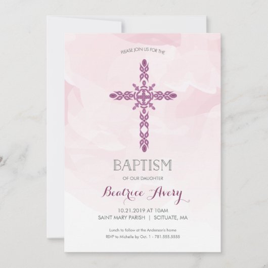 Baptisme, Christening Uitnodiging, trendy waterver Kaart (Voorkant)