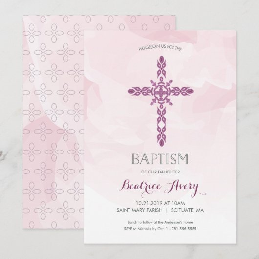 Baptisme, Christening Uitnodiging, trendy waterver Kaart (Voorkant / Achterkant)