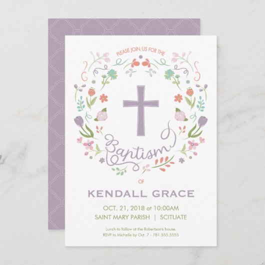 Baptisme, Christening Uitnodiging voor Meisje - Aa (Voorkant / Achterkant)