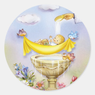 Baptisme, christenuitnodiging ronde sticker