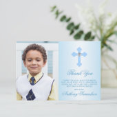Baptisme Communitybevestiging Blauwe BOY FOTO Bedankkaart (Staand voorkant)