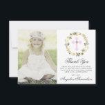 Baptisme Communitybevestiging Meisje Floral FOTO Bedankkaart<br><div class="desc">Fijne florale reuzenbaptisme, Christening, Eerste Heilige Communie of Bevestiging bedankt je kaarten voor het meisje. Pastel roze roze roos met witte achtergrond. Greenery, bladbloesem met roze, bloesem, roze roos, ivoor, roombloemen en kruis met faux diamant in het midden. Betaalbaar maar niet goedkoop uitziend! Ideaal voor de ceremonie van je dochter....</div>