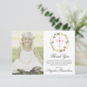 Baptisme Communitybevestiging Meisje Floral FOTO Bedankkaart (Staand voorkant)