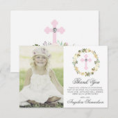 Baptisme Communitybevestiging Meisje Floral FOTO Bedankkaart (Voorkant / Achterkant)