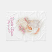 Baptisme Cross Baby Girl Pink Flowers Fleece Deken (Voorkant (Horizontaal))