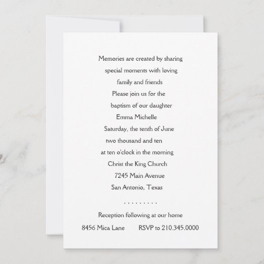 Baptisme  Cross Kaart (Achterkant)