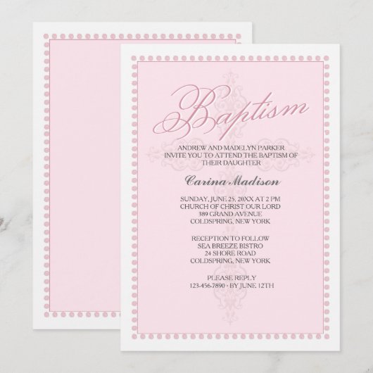 Baptisme Cross-roze uitnodiging (Voorkant / Achterkant)