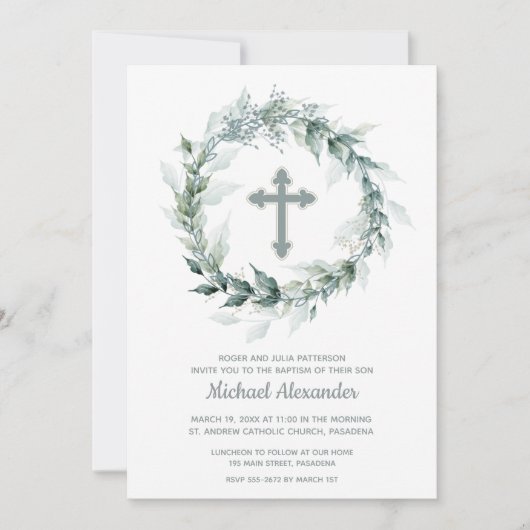 Baptisme Cross Wreath Invitations (Voorkant)