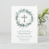 Baptisme Cross Wreath Invitations (Staand voorkant)