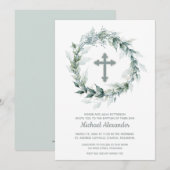 Baptisme Cross Wreath Invitations (Voorkant / Achterkant)