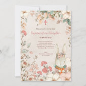 Baptisme Cute Bunny Foto Florals Baby Girl Kaart (Voorkant)