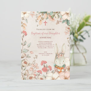  Baptisme Cute Bunny Foto Florals Baby Girl Kaart