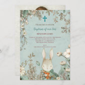  Baptisme Cute Bunny Foto Leaves Baby Boy Kaart (Voorkant / Achterkant)
