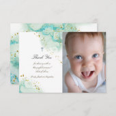 Baptisme dank je blauwgroen uitnodiging voor marme (Voorkant / Achterkant)