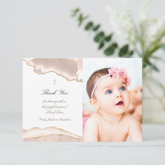 Baptisme dank je iory blush agate kaart (Staand voorkant)