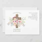 Baptisme DANK JE Kaart - sage roze Flora Cross (Voorkant)