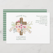 Baptisme DANK JE Kaart - sage roze Flora Cross (Voorkant / Achterkant)