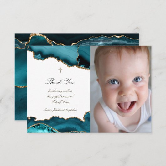 Baptisme dank je turquoise agate uitnodiging (Voorkant / Achterkant)