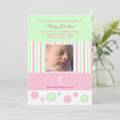 Baptisme Dedicatie meisje roze groene bellen Kaart (Staand voorkant)