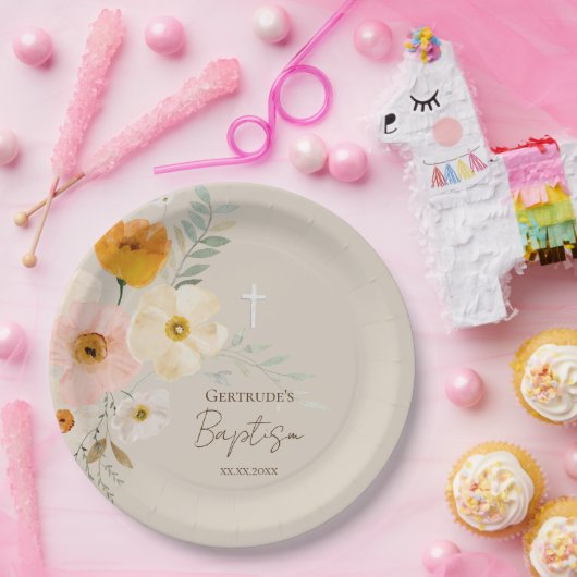 Baptisme delicate bouquet papieren bordje (Feest)