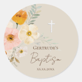 Baptisme delicate bouquet ronde sticker