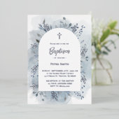 Baptisme dusty blue waterverf Silver Folie Uitnodiging (Staand Voorkant)