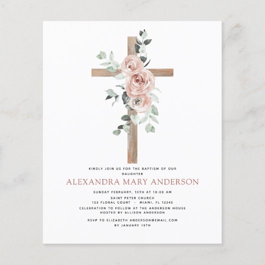 Baptisme Dusty Pink Rose Eucalyptus Invitation (Voorkant)