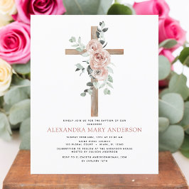 Baptisme Dusty Pink Rose Eucalyptus Invitation