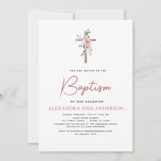 Baptisme Dusty Pink Rose Greenery Eucalyptus Kaart (Voorkant)