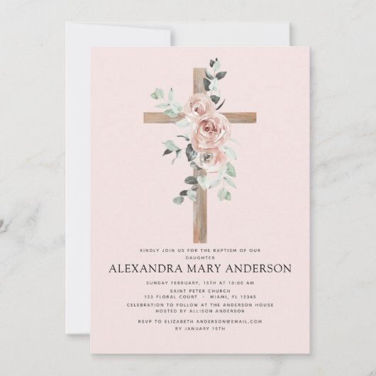 Baptisme Dusty Pink Rose Greenery Eucalyptus Kaart (Voorkant)