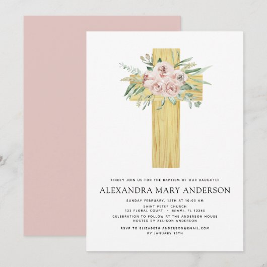 Baptisme Dusty Pink Rose Greenery Eucalyptus Kaart (Voorkant / Achterkant)