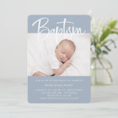 Baptisme | Eenvoudig minimaal blauw met twee foto' Kaart (Staand voorkant)