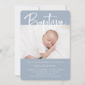 Baptisme | Eenvoudig minimaal blauw met twee foto' Kaart (Voorkant)