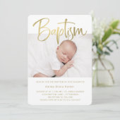 Baptisme | Eenvoudig minimaal goud met twee foto's Kaart (Staand voorkant)