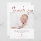 Baptisme | Eenvoudig minimaal Roos goud met foto Bedankkaart (Voorkant / Achterkant)