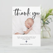 Baptisme | Eenvoudig minimaal zwart en wit en foto Bedankkaart (Staand voorkant)