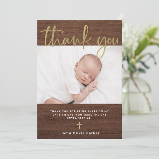 Baptisme | Eenvoudig superieure look en goud met f Bedankkaart (Staand voorkant)