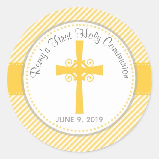 Baptisme / Eerste Communie Dank je wel netjes geel Ronde Sticker (Voorkant)