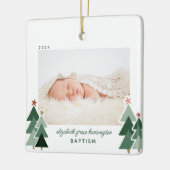 Baptisme Eerste Kerstmis Rustic Trees Foto Keramisch Ornament (Links)