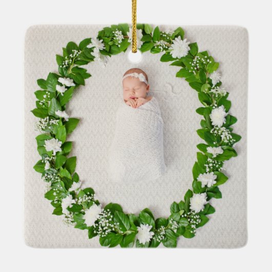 Baptisme Eerste Kerstmis Rustic Trees Foto Keramisch Ornament (Achterkant)