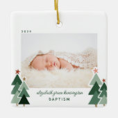 Baptisme Eerste Kerstmis Rustic Trees Foto Keramisch Ornament (Voorkant)