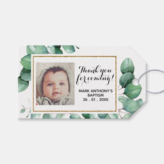 Baptisme Elegant Eucalyptus Greenery DANK U Cadeaulabel (Voorkant (Horizontaal))
