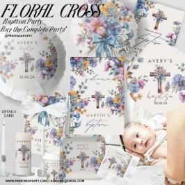 Baptisme elegant modern blauw waterverf kruis kaart